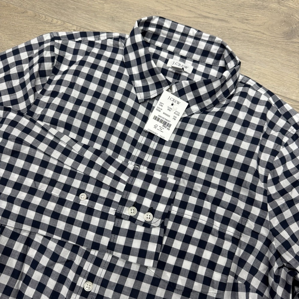 J Crew Navy White Gingham Button Up Shirt Women's Sz MP NWT Professional Casual
